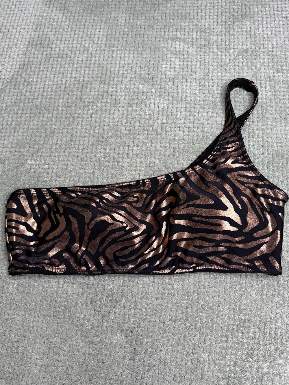 Forever 21 One-Shoulder Zebra Print Bikini Top in Black and Bronze
